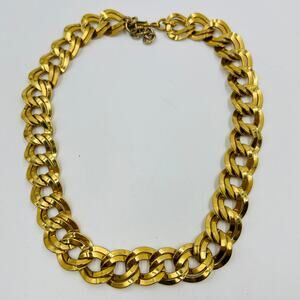 Monet Cuban Curb Link Necklace Gold Tone Vintage 1980s Glam Hollywood Heritage